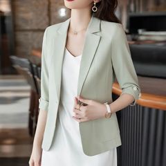 2025新款春秋薄女时尚优雅小西装修身西服短款七分袖气质上衣外套