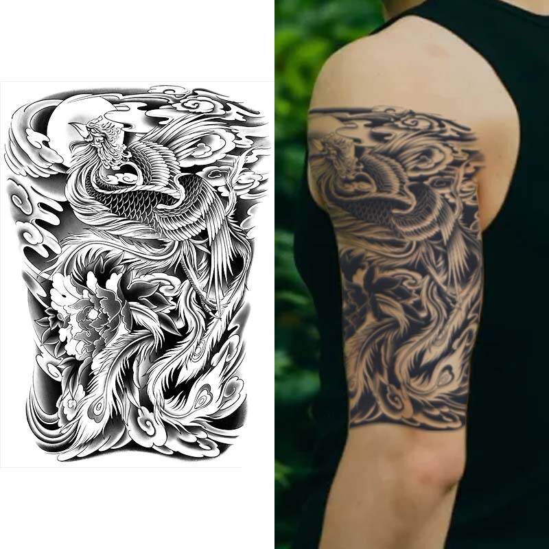 Cross-Border National Trend Phoenix Peony Half-Arm Tattoo Stickers Instantly Fill the National Style Aura and Create Personalized Stickers
