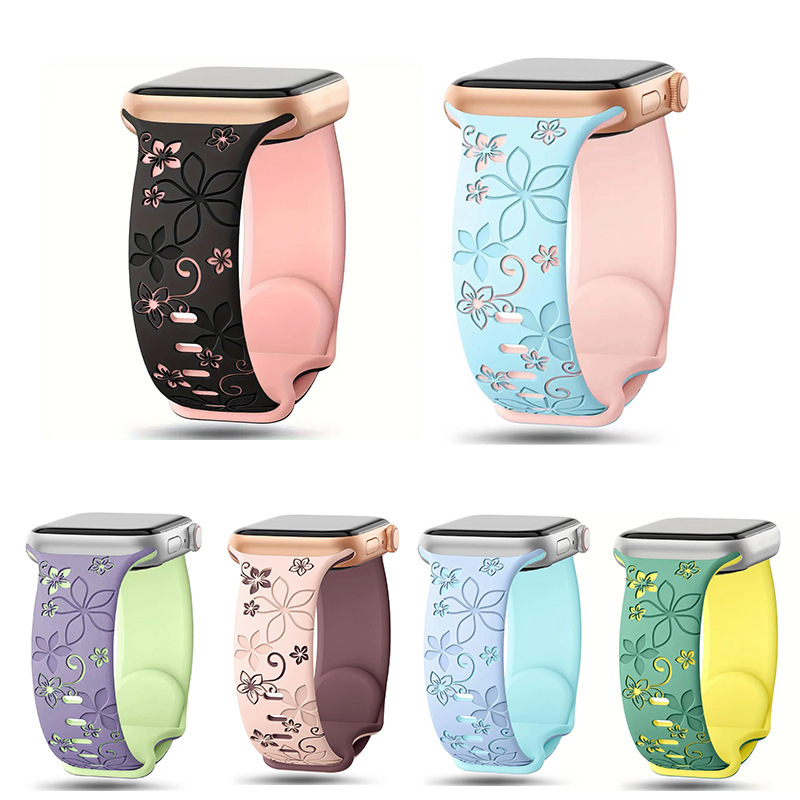 Suitable for Apple iWatch Flower Bauhinia Laser Carved Silicone Strap AppleWatch Stereo Carved Watch Strap