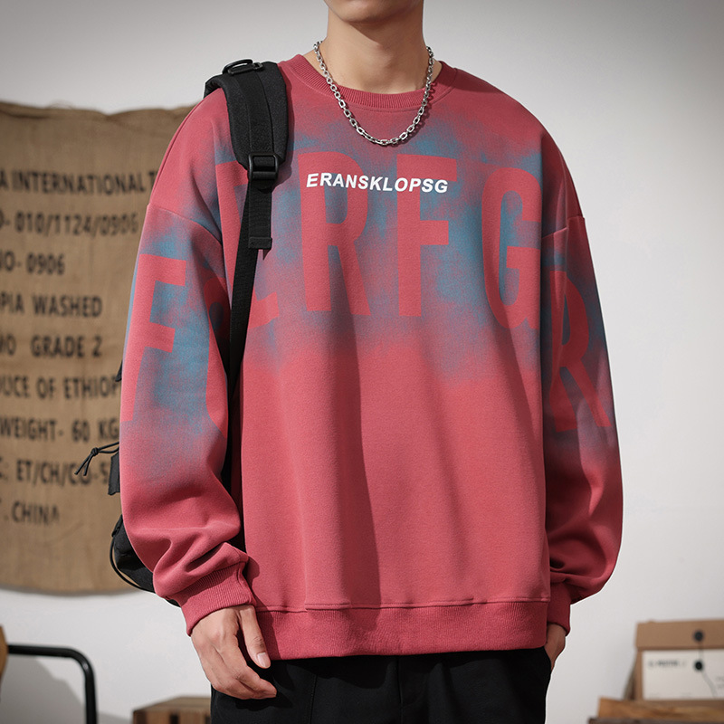 Autumn and Winter New Heavy Fleece-Lined Thickened Crew Neck Sweatshirt for Men, Loose Trendy Brand Printed Top, Long-Sleeved Jacket for Men