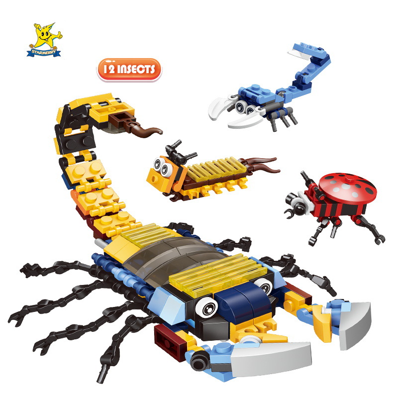 星乐积木 12合1昆虫系列益智彩盒积木 新款厂家直销 多款混装
