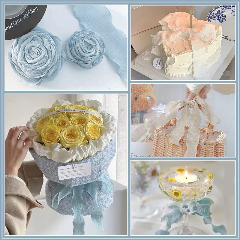 Chiffon Ribbon Cotton Textured Lotus Leaf Edge Gift Wrap Baking Decoration Party Wedding Invitation Bow