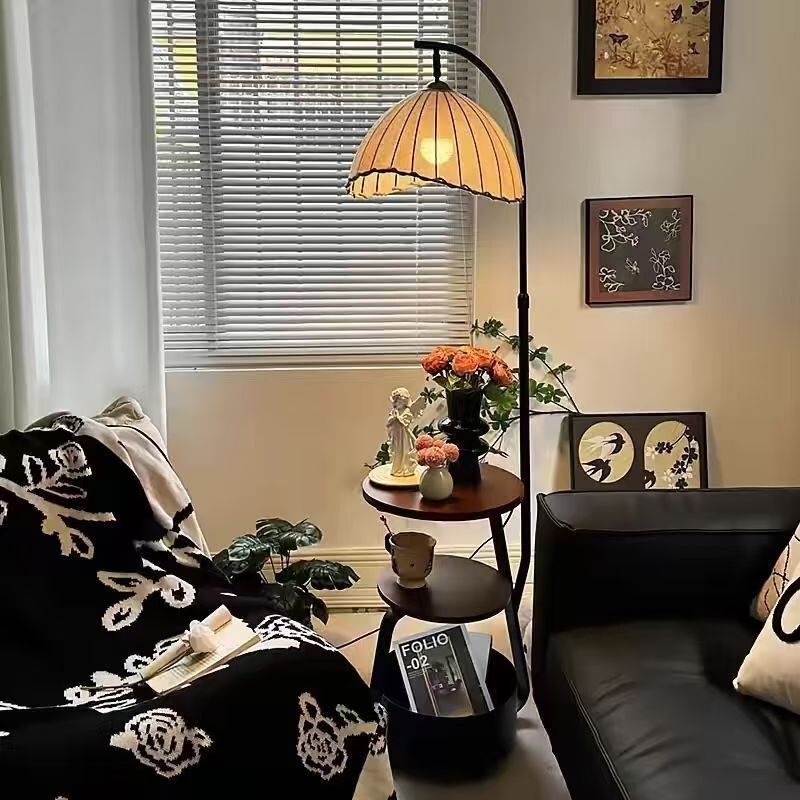 Vintage-style floor lamp for bedroom, integrated with bedside table, pomelo lamp for living room, ambient lighting next to the sofa, coffee table, and fishing lamp Vintage-style floor lamp for bedroom, integrated with bedside table, pomelo lamp for living room, ambient lighting next to the sofa, coffee table, and fishing lamp