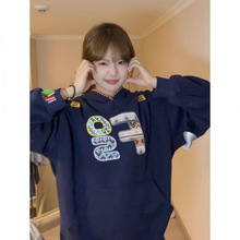 重工刺绣拼接设计感连帽卫衣男女同款情侣宽松重磅外套上衣服