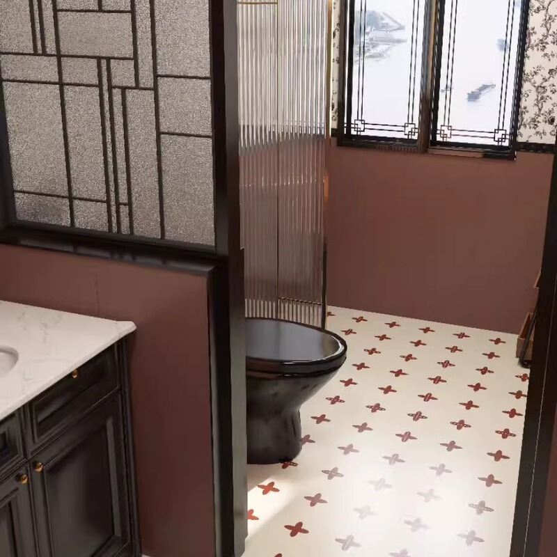 French Retro Toilet Tile Caramel Color Branches Rose Tile Bathroom Kitchen Toilet Wall Tile Non-slip Floor Tile