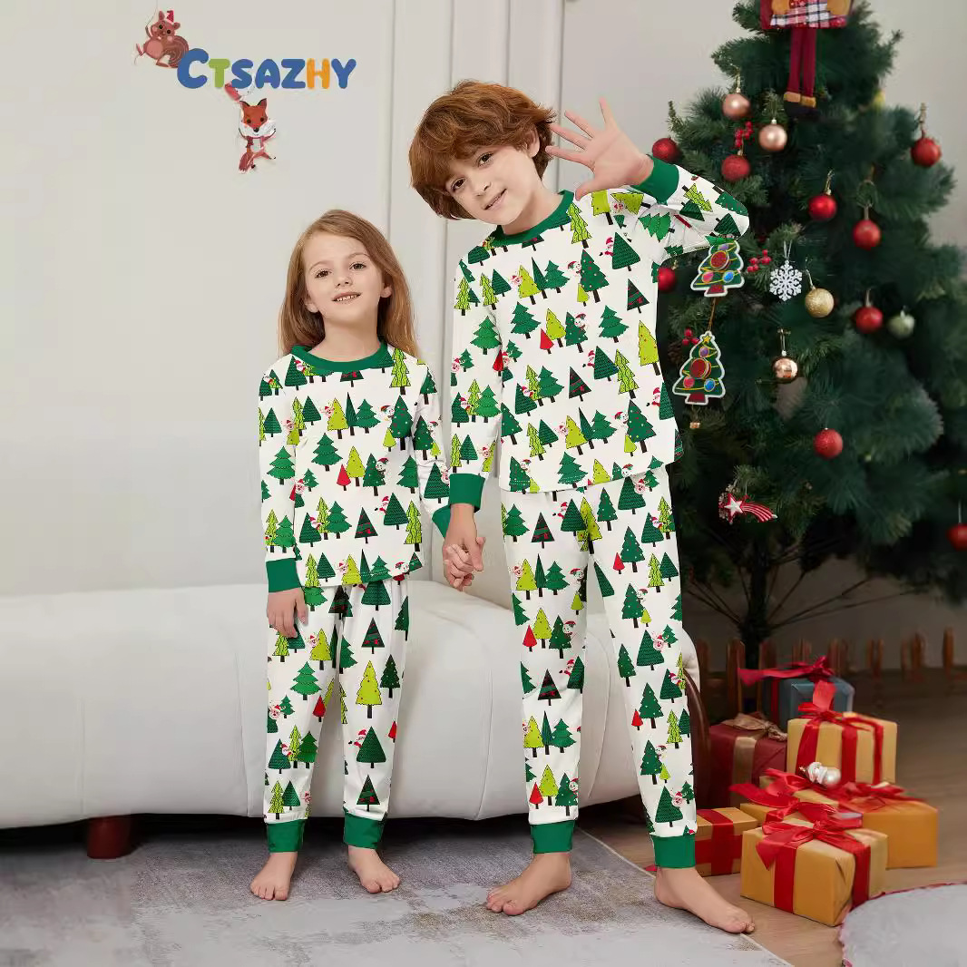 Vêtements de famille de Noël Père Noël bonhomme de neige cerf vêtements de maison imprimés pyjamas_voghion.com