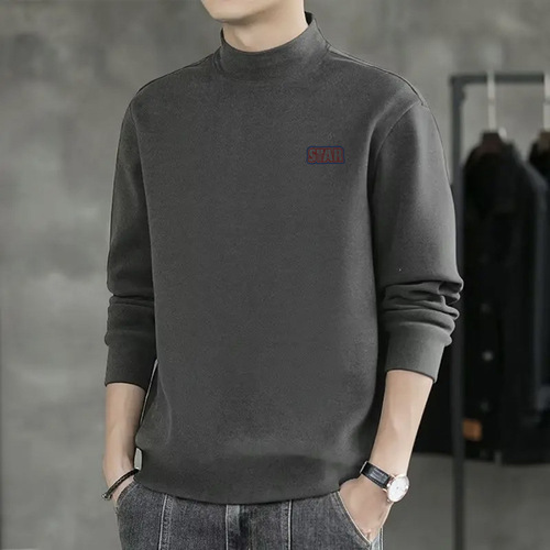Double-sided Fleece Heat-retaining Autumn Shirt for Men, German Fleece Warmth, Versatile Winter Base Shirt for Youth, Half-high Collar Long-sleeve T-shirt for Men