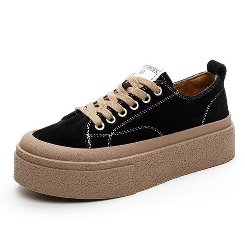 Black platform plalls shoes for women's spring 2026 new all-matching round head net red hot platform high-rise casual skate shoes
