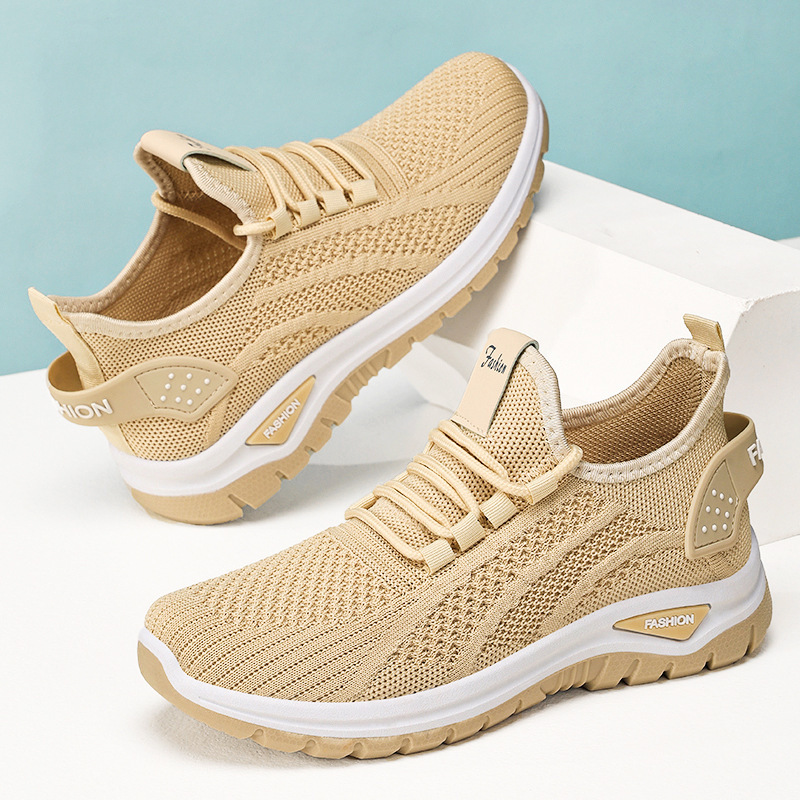 Cross-Border Large Size Spring Women's Shoes, Solid Color Versatile Casual Shoes, Soft-Soled Lightweight Sports Shoes, Breathable Fly-Knit Shoes, Running Shoes
