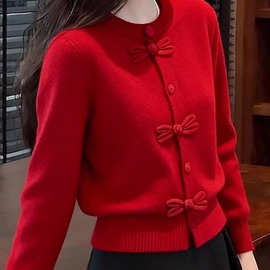冬季穿搭红色圣诞喜庆毛衣女款2026新款小个子绝美巨好看的小上衣