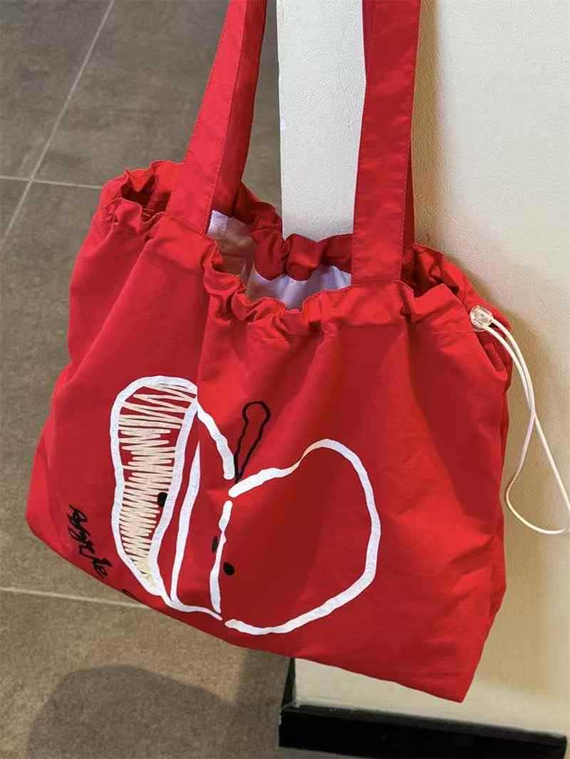 Apple, shopping bag, capacious one-shoulder bag, drawstring