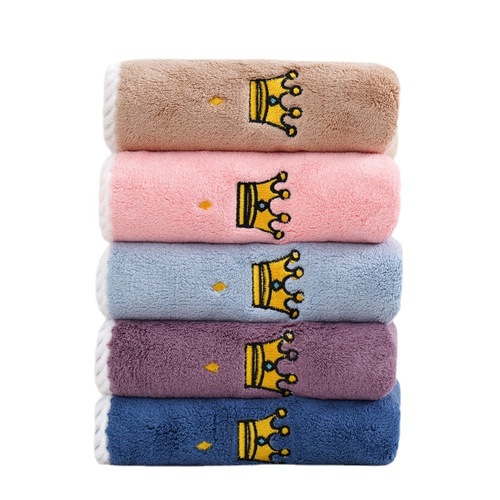Coral velvet towel set with embroidery crown letter thick edge absorbent soft gift face washing bath towel