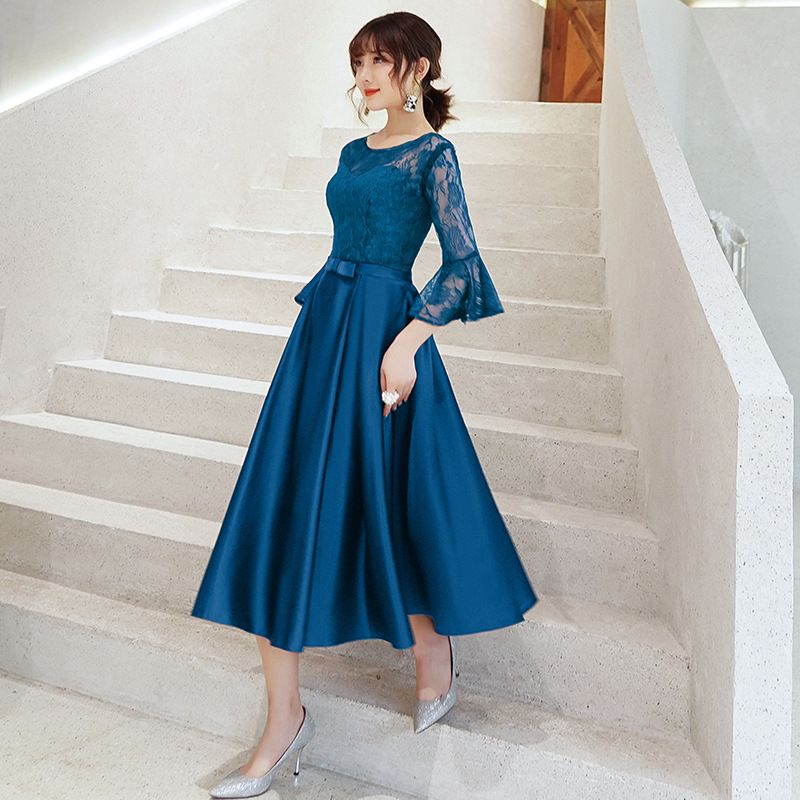 Vestido de Noche para Reunión Anual, Estilo Elegante de Sociedad, Modelo Nuevo 2026, Vestido de Fiesta Azul Marino Entallado.