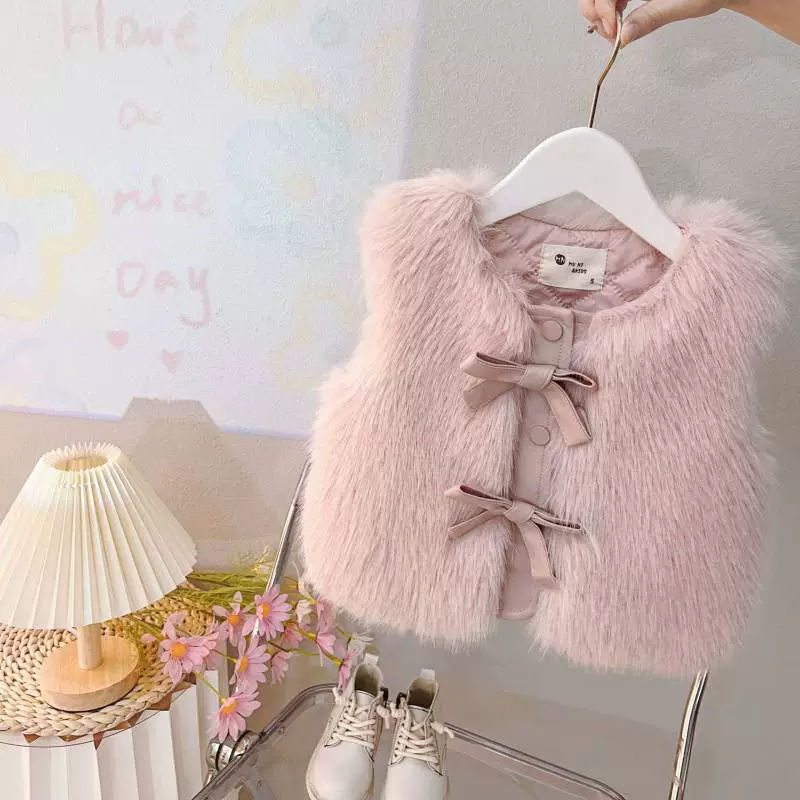Baby Winter 2024 новый модный корейский 2 пальто кардиган маленькая девочка 1 ребенок зимний меховый жилет девушка шаль