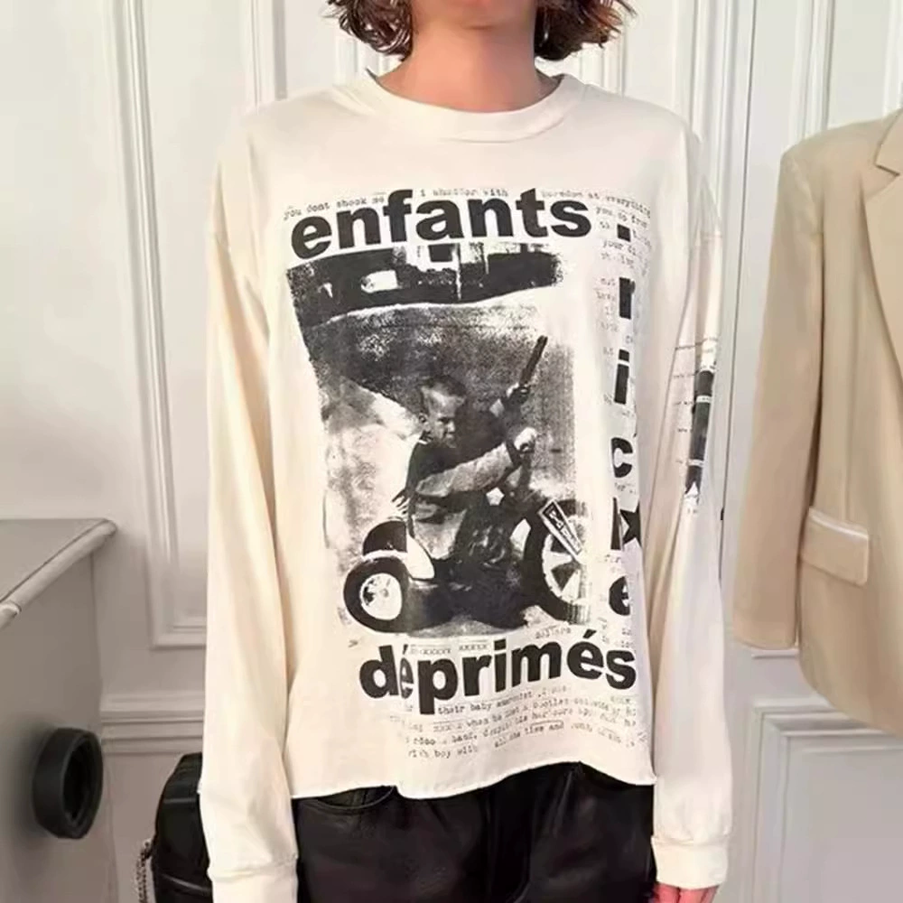 Модный бренд ERD, меланхоличный принт в американском стиле с изображением трехколесного велосипеда, повседневный свободный крой, унисекс, длинные рукава из чистого хлопка.