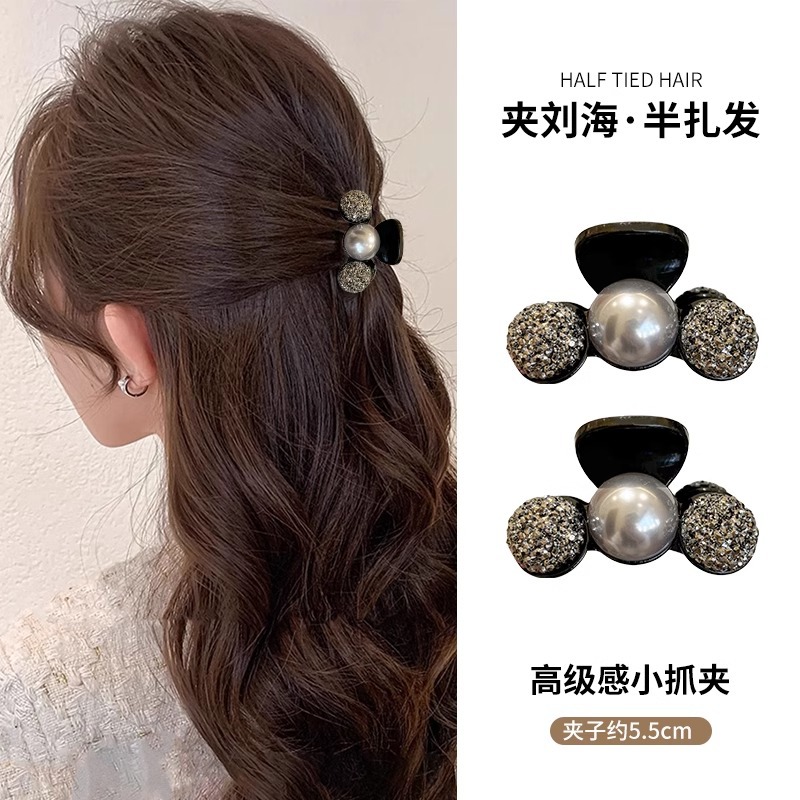 Perla ámbar pequeña clip de agarre para mujeres 2024 nuevo clip de cabello princesa cabeza bang clip de cabello roto clip de tiburón joyería para el cabello