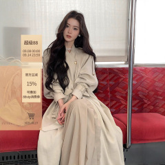 ICELOLLY巨好看风衣女2025新款中长款外套高个子亚麻大衣早秋穿搭