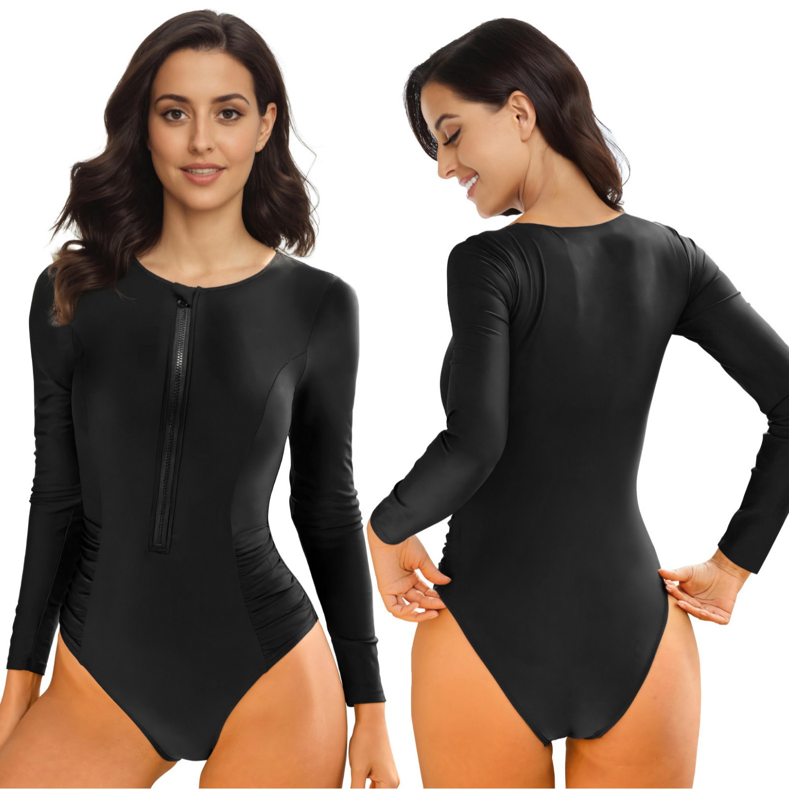 Amazon European and American Foreign Trade New Swimsuit Slim Black One-Piece Zipper Long-Sleeved Beach Surfing Swimsuit Manufacturer