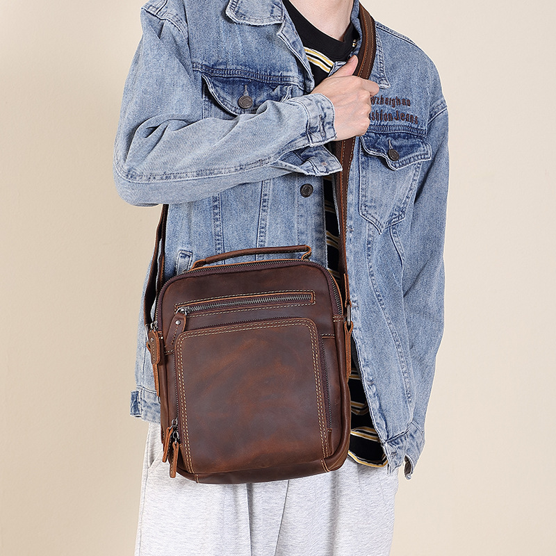 New business shoulder bag, men's leather bag, Crazy Horse leather messenger bag, casual retro large-capacity leather._ipsvogv.com