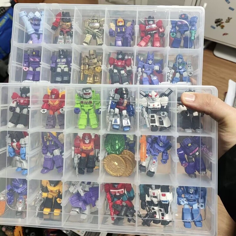 Children's Brooke Storage Box Dust-Proof Stackable Transparent Display Box Desktop Mini Lego Building Block Figures with Removable Partitions