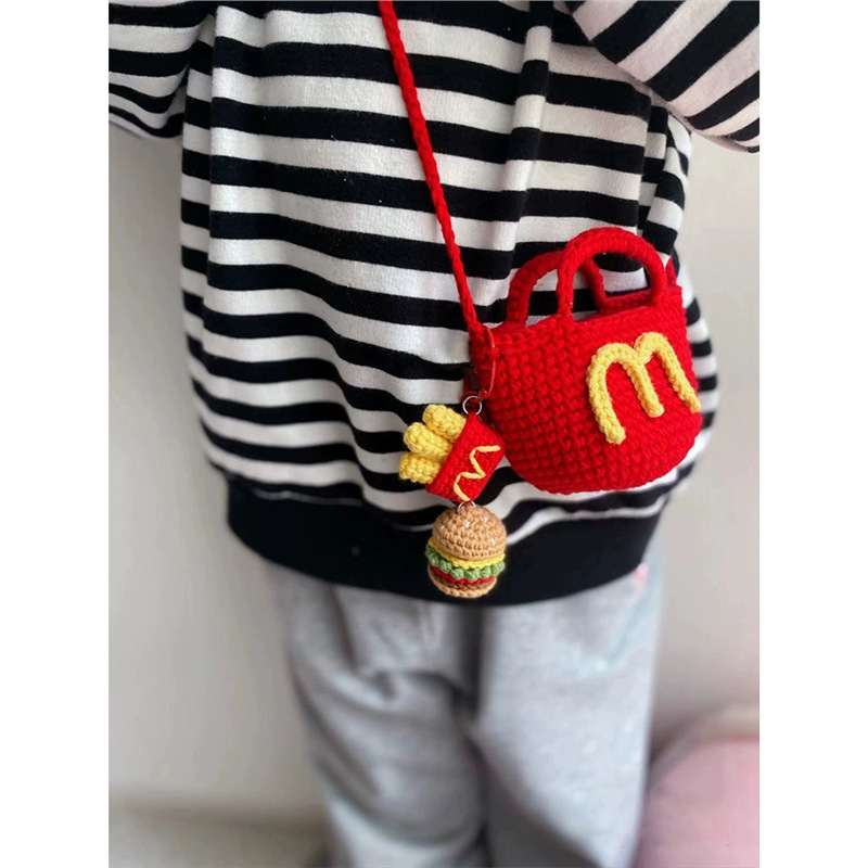 McDonald's bag hand-woven diy material wool crocheted coin purse finished hamburger fries diagonal bag gift