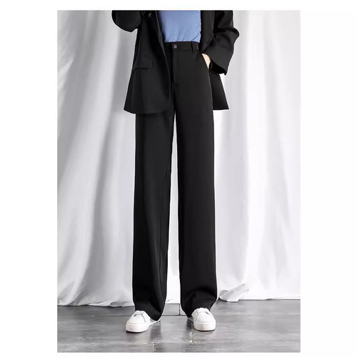 Wide-leg mopping pants black summer 2026 drooping suit pants women's thin new straight loose slimming high waist