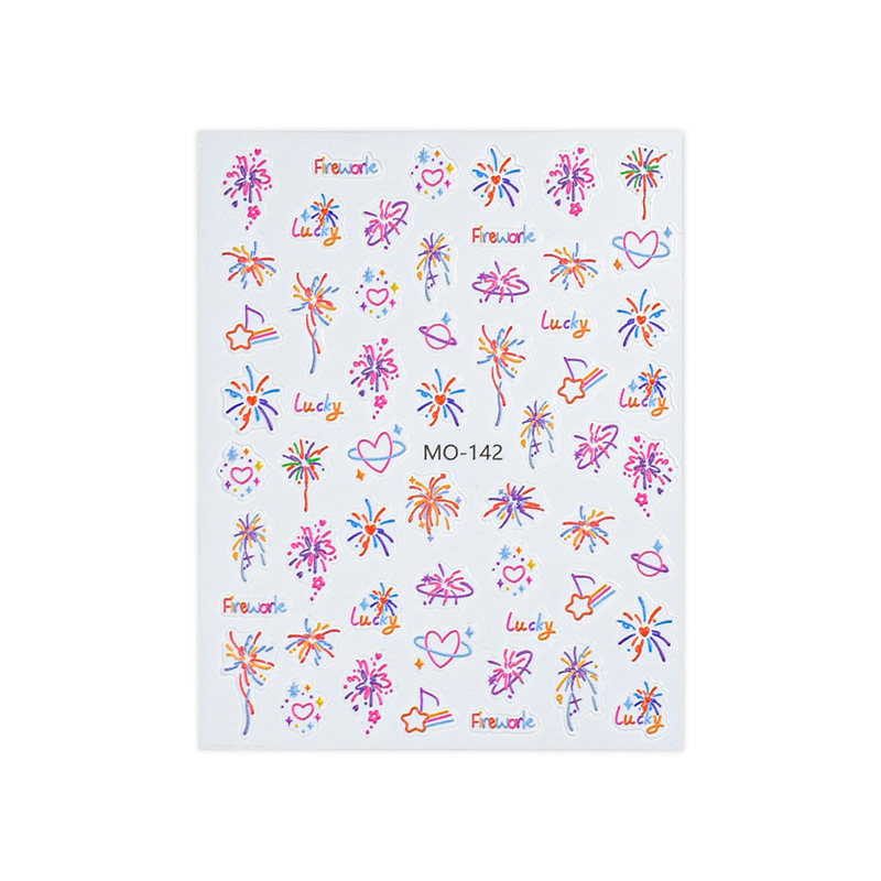 Fuegos artificiales florecientes pegatinas de uñas tridimensionales joyas con adhesivo Pequeño Libro Rojo populares hermosos fuegos artificiales alivio pegatinas de uñas