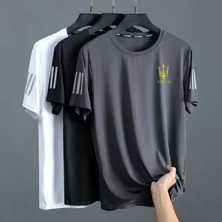 【发货快】夏季冰丝t恤男圆领速干衣短袖透气大码上衣男运动宽松