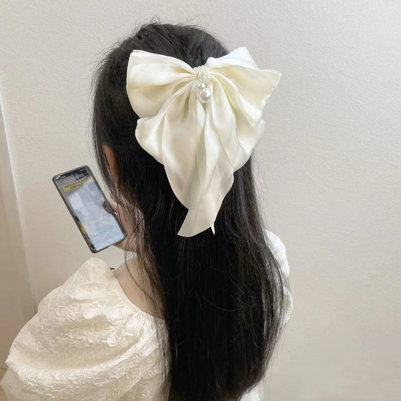 クロスボーダーの髪飾りの大きいサイズのレトロな長いリボンのヘアピンの多色の三角タオルの赤いリボンのスプリングクリップ|undefined