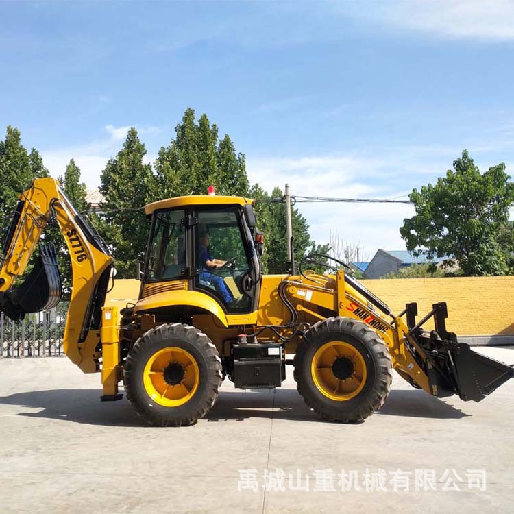 工厂直供9吨轮式反铲装载机 四轮转向系统 螃蟹行走 前铲后挖两头