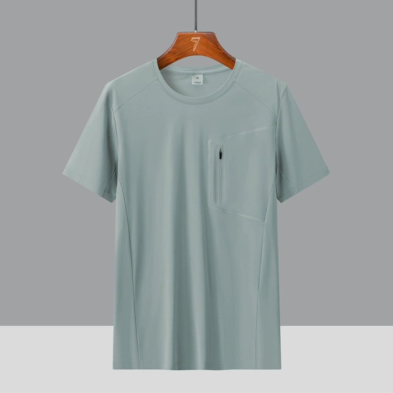 Летняя мужская футболка из ледяного шелка с короткими рукавами и молнией на груди, высокоэластичная мужская футболка с короткими рукавами для улицы, быстросохнущая футболка для бега, фитнеса, езды на велосипеде