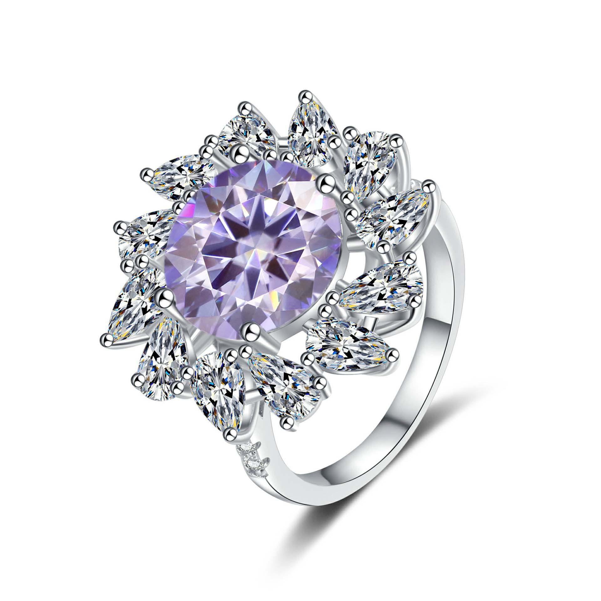 S925 anillo de diamante de color de plata esterlina, anillo de diamante en forma de pera de 5 quilates, anillo de mujer elegante y lujoso