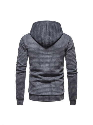 2024 New European Men's Casual Solid Color Floral Print Men's Amazon Grid Quilted Long Sleeve Hooded Sweatshirt