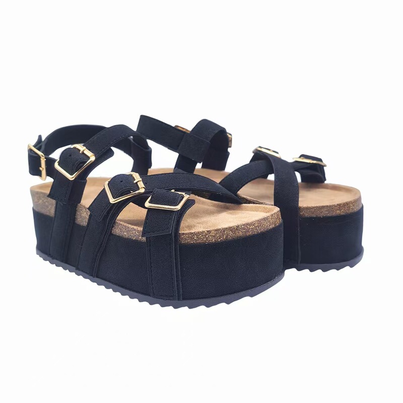 Cross-Border Summer New Fashion Versatile Large-Size Sandals for Women, Height-Increasing Roman Thick-Soled Cork Retro Leather Strap Women's Shoes Cross-Border Summer New Fashion Versatile Large-Size Sandals for Women, Height-Increasing Roman Thick-Soled Cork Retro Leather Strap Women's Shoes