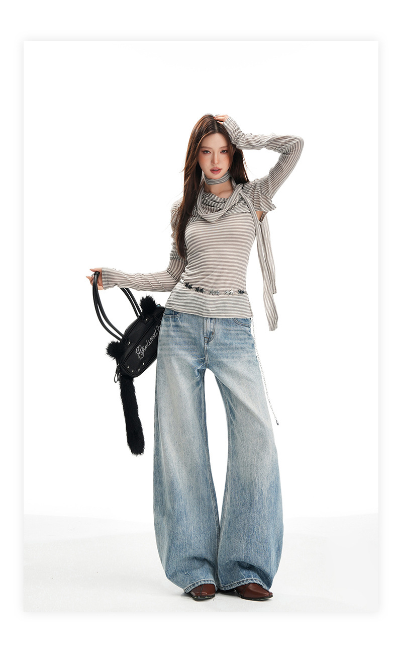 Damjeans med hög midja och raka ben i vintage blå denim_voghion.com