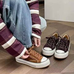 欧洲站2025秋季新款真皮厚底板鞋女系带磨砂松糕鞋百搭欧货女鞋潮