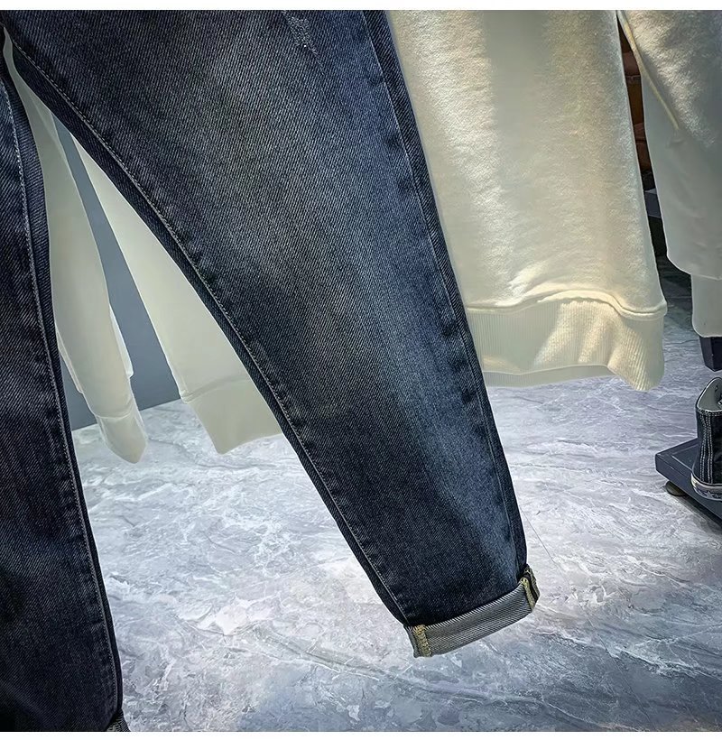 Jeans, collection printemps homme, nouveaux pantalons de marque tendance, pantalons slim fit élastiques et polyvalents à petites jambes_voghion.com