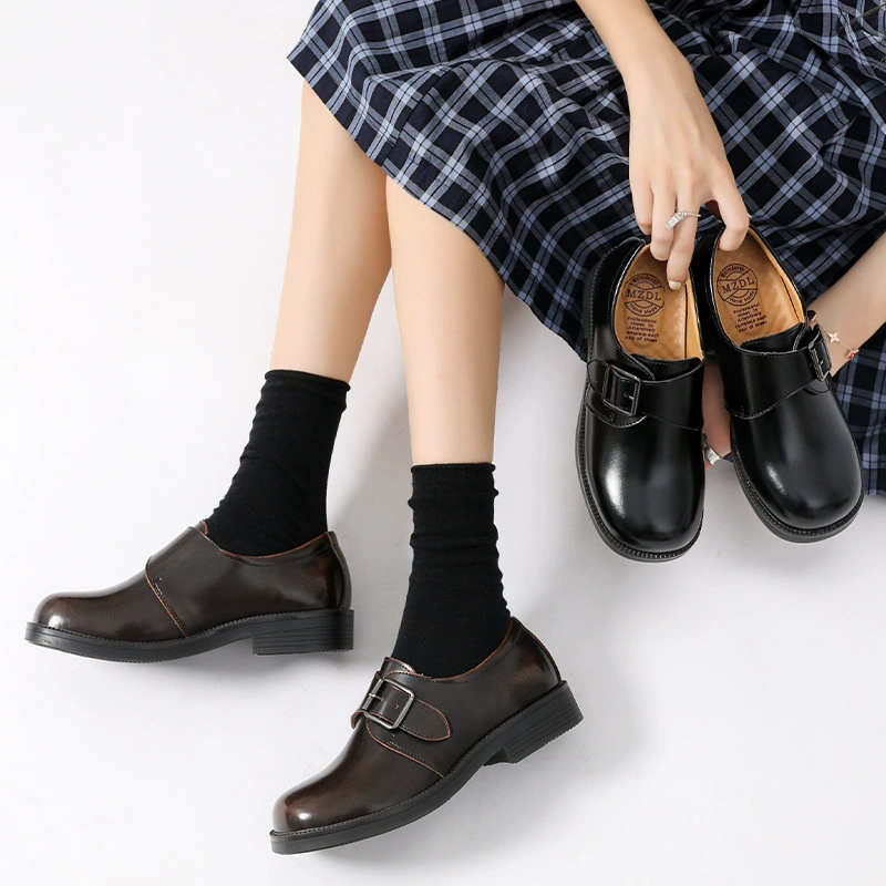 Заказ ~ весна/лето Студенческая обувь в стиле преппи, японская кожаная обувь на среднем каблуке с круглым носком, женская униформа JK