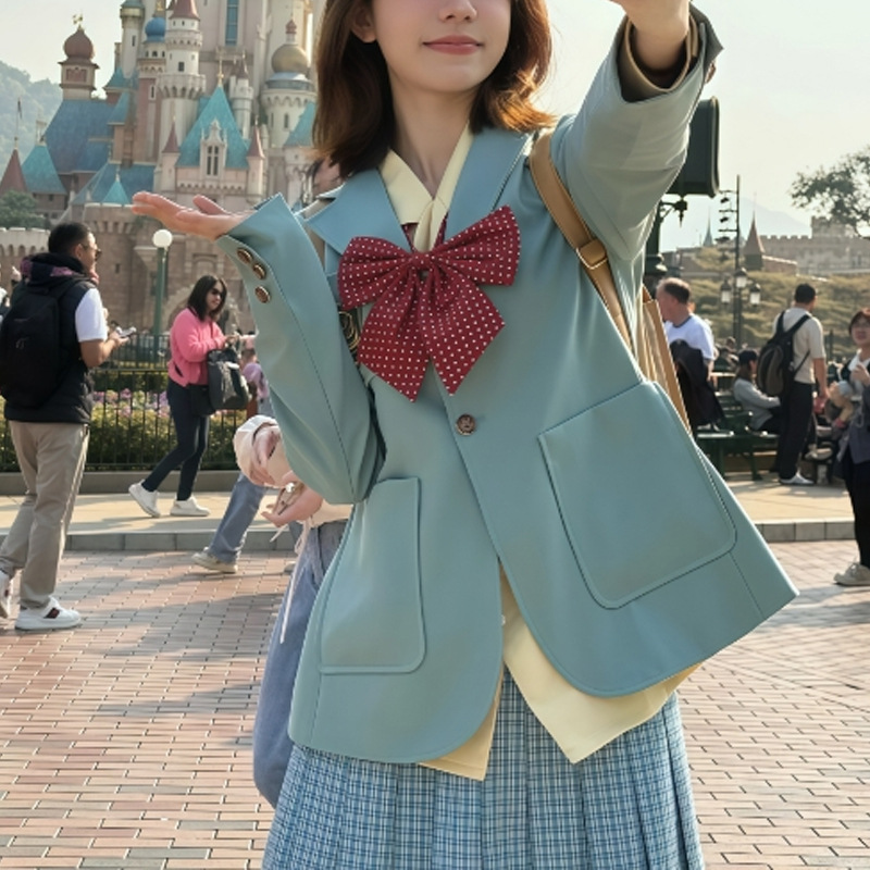 Japanese-Style College Jk Uniform Set Original Genuine Blazer Women's Suit Mint Green Plaid Skirt Two-Piece Set