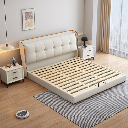 Cream Style Minimalist Leather Bed 1.8m Master Bedroom Soft Package Wedding Bed Modern Simple Storage Light Luxury Double Bed Cat Paw Leather Bed