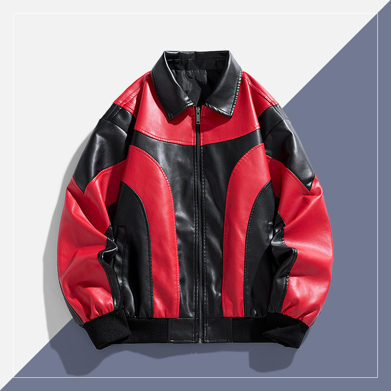 Cross-border Men's Leather Jacket New Men's PU Biker Jacket Coat Color-block Fashion Leather Men's 906 Leather Jacket