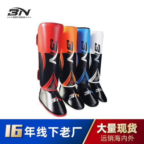 BN Muay Thai leg guards, Sanda with instep and shin guards, adult boxing training, thickened fighting protective gear, Taekwondo leg guards