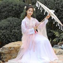 古裝女仙女飄逸中國風套裝櫻花超仙氣漢服表演古箏演出服裝套裝夏