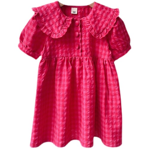 Dress with Peter Pan collar, grid bag button princess dress, 24 summer new model foreign trade children's clothing distribution