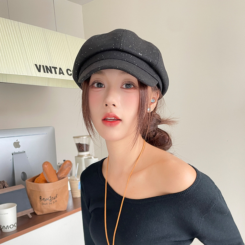 韩版纯色毛呢八角帽子女秋季鸭舌贝雷帽文艺复古显脸小画家报童帽|undefined