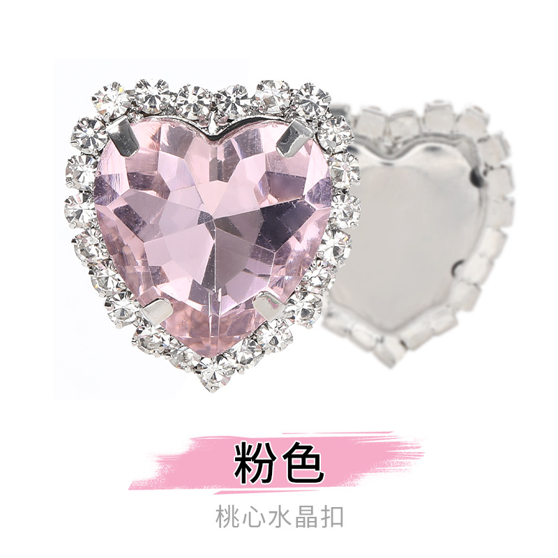 Perforación de garras de borde en forma de corazón transfronterizo Perforación artificial Perforación de diamantes cosidos a mano Adornos de zapatos Accesorios de joyería de ropa Hebilla de cristal de corazón de melocotón