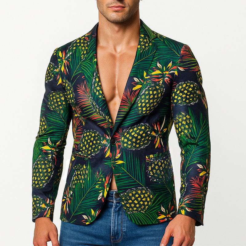 Cross-Border Men's Suits 2025 Foreign Trade Autumn and Winter New Style Amazon Casual Hawaiian Floral Slim-Fit Suit Jacket