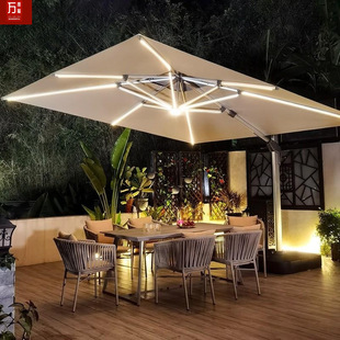 Outdoor solar umbrella LED outdoor umbrella with light villa garden large umbrella courtyard wind-resistant Roman umbrella