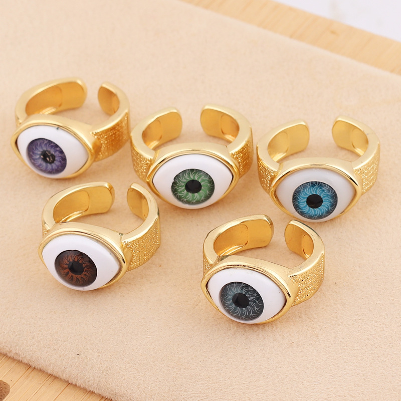 Retro Devil's Eye Copper Open Ring Plating Resin Copper Rings display picture 3