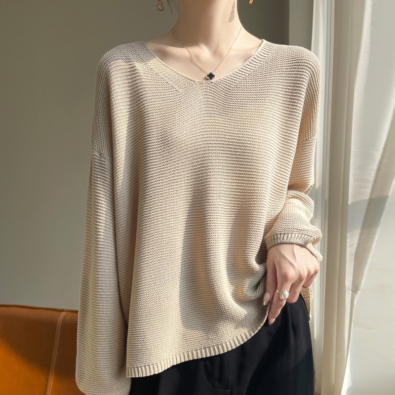 2024春夏新款女仿亚麻针织衫宽松慵懒套头防晒罩外搭长袖薄款上衣
